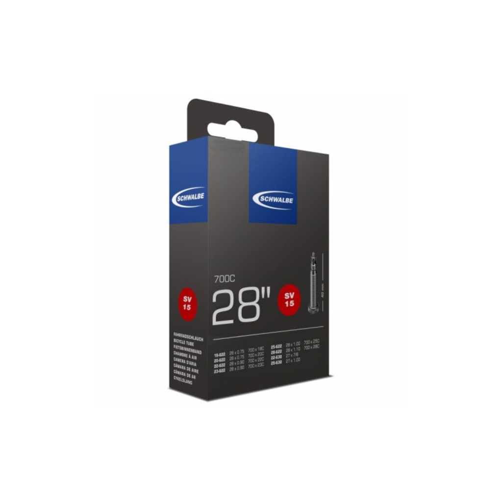 [2002000003402] Chambre à air SCHWALBE SV15 - 28 Pouces (700C) - Valve Presta 40 mm - ETRTO 18/28-622/630